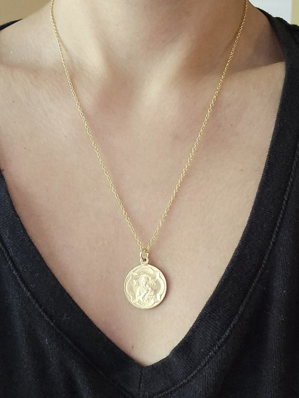 Vintage Our Lady of Perpetual Help Religious Medal Necklace